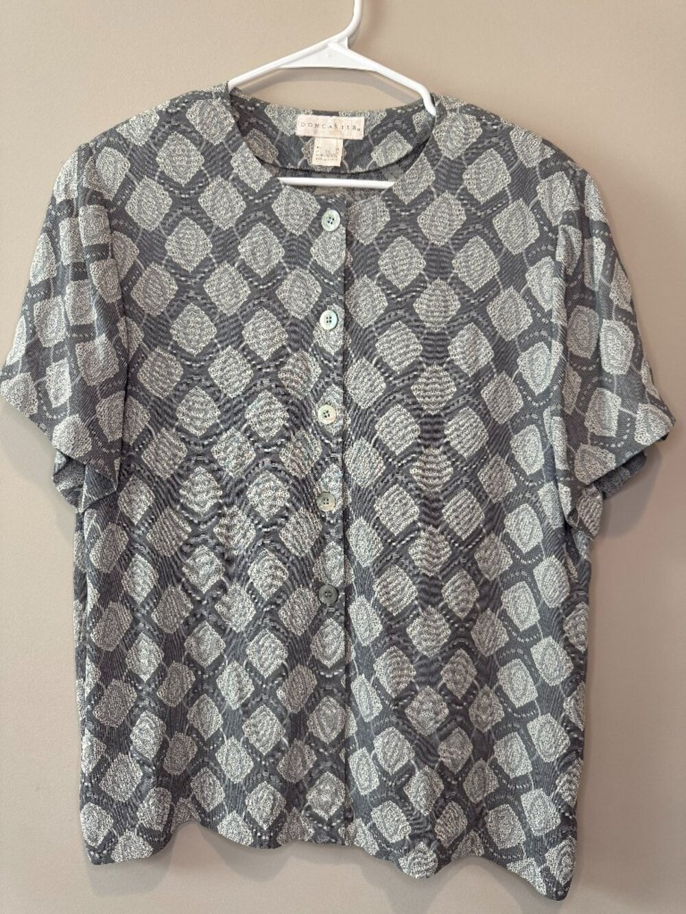 Doncaster Womens Blouse Size 16 Gray Silver Paisley Vintage Button Front USA